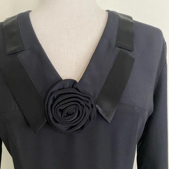 VTG 90s Wild Rose Black Midi Dress Collared V Romantic Goth Retro Victorian SZ m - Picture 2 of 6